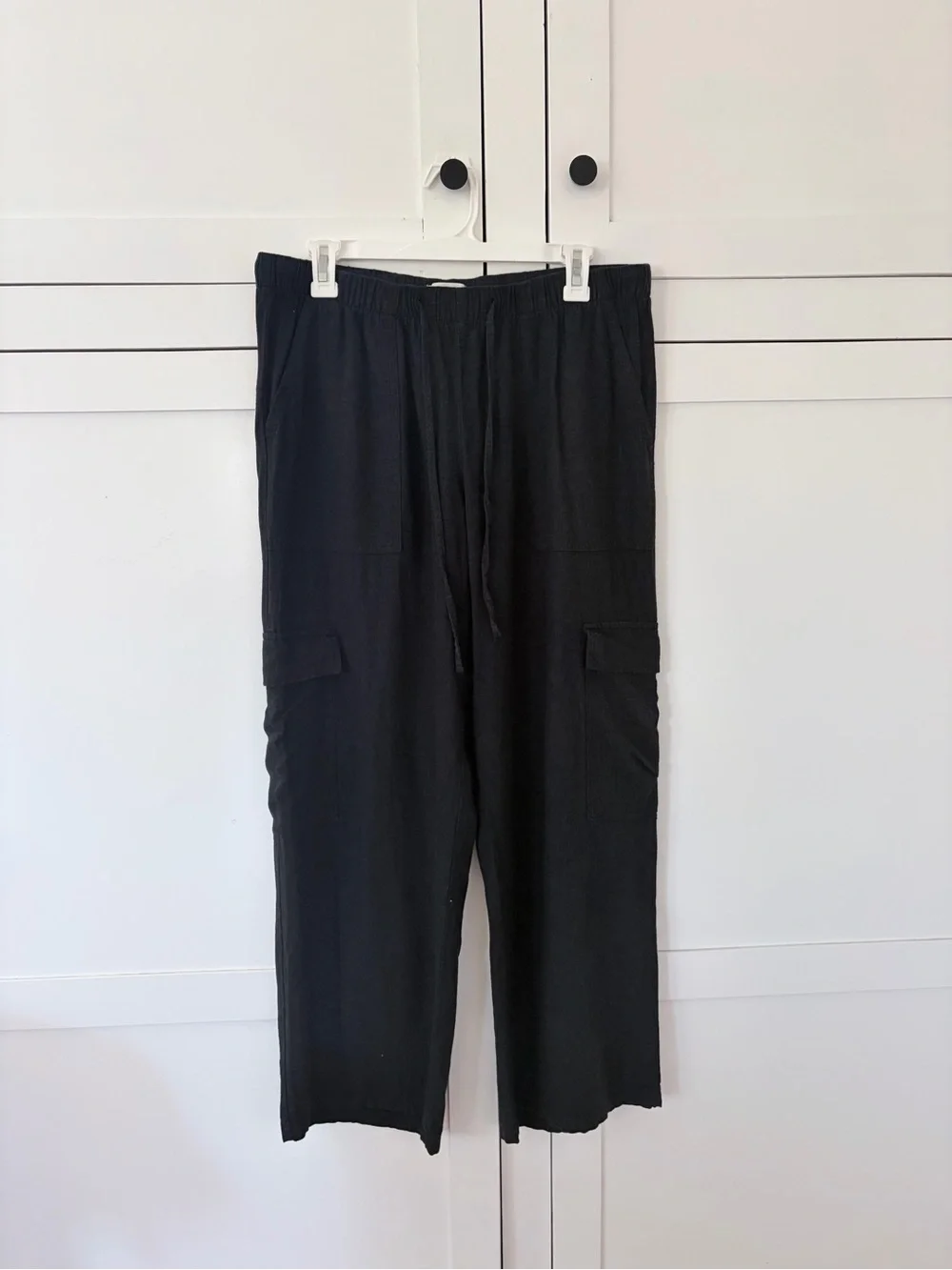 H&M Black Linen Straight Cargo Pants Size Medium